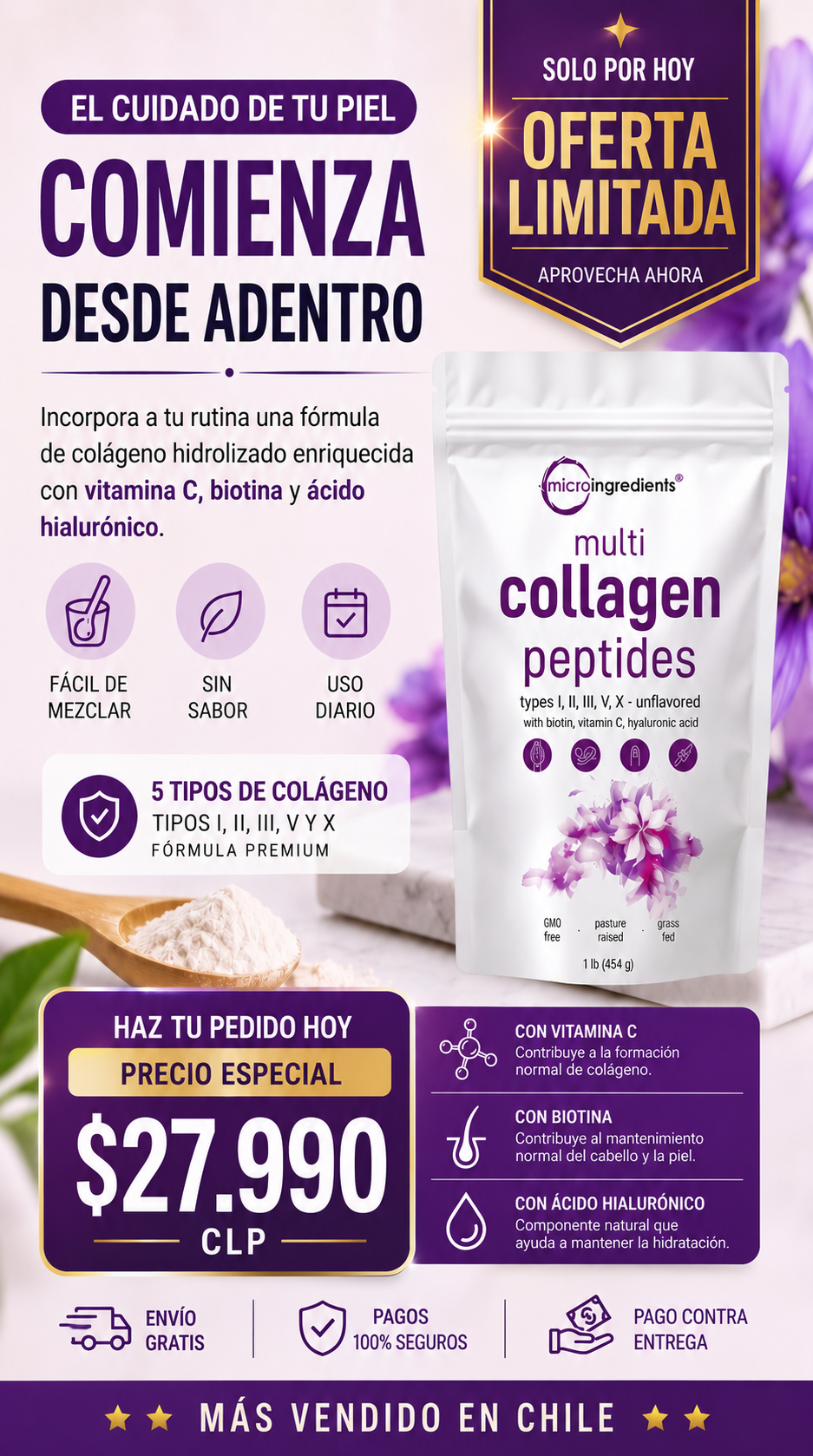 Multi Collagen Peptides Premium - 5 Tipos de Colágeno