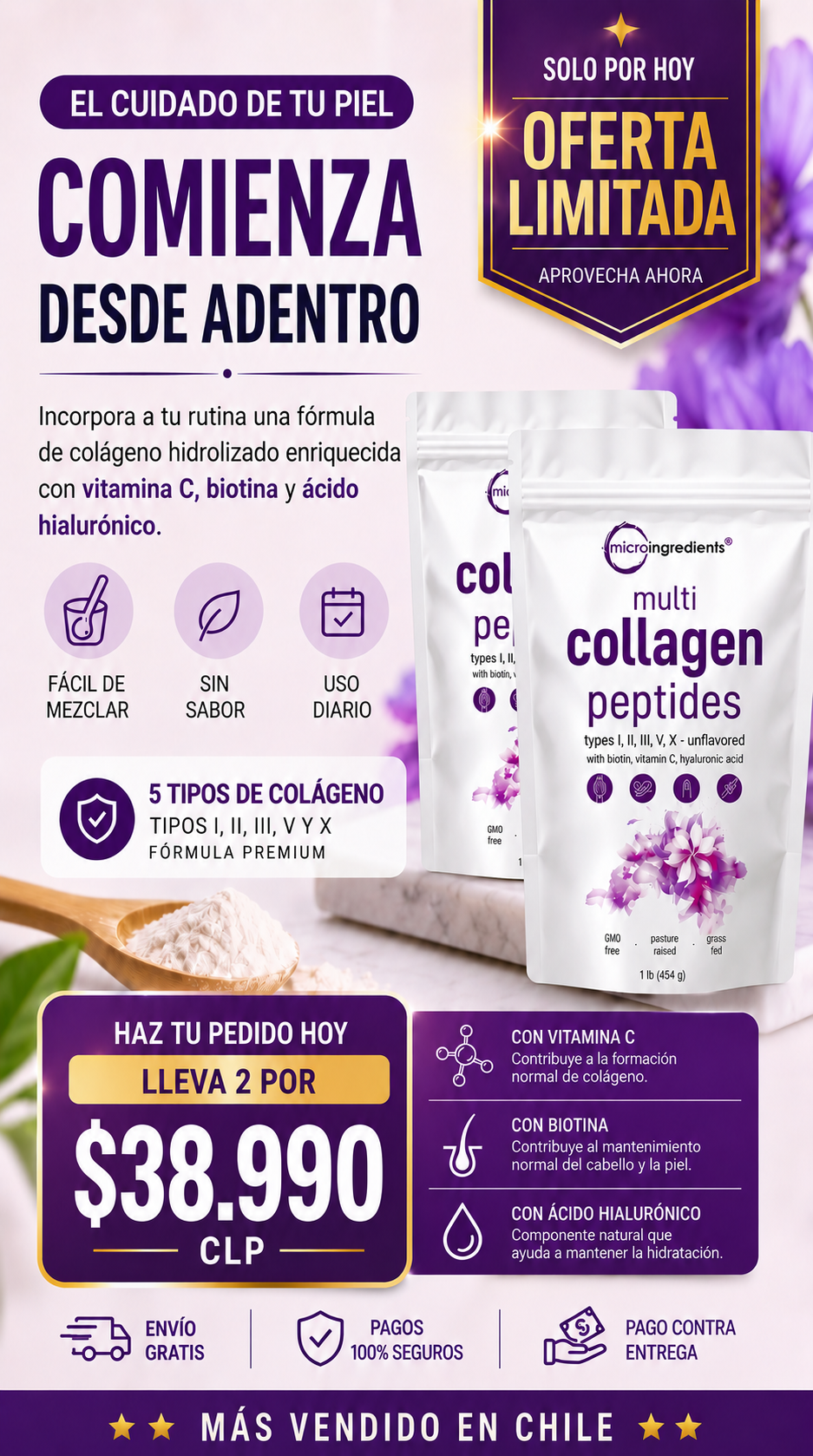 Multi Collagen Peptides Premium - 5 Tipos de Colágeno