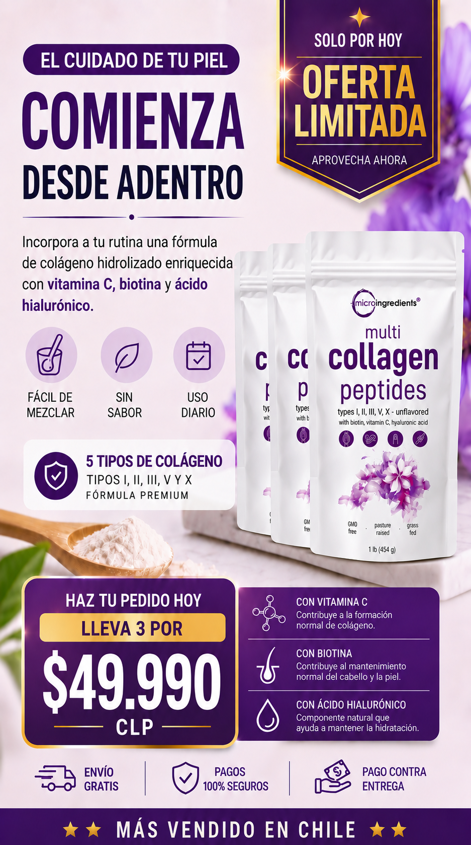 Multi Collagen Peptides Premium - 5 Tipos de Colágeno